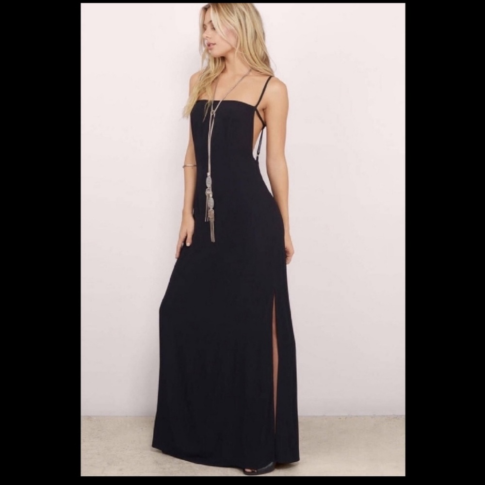Black thigh slit back tie Slinky maxi dress